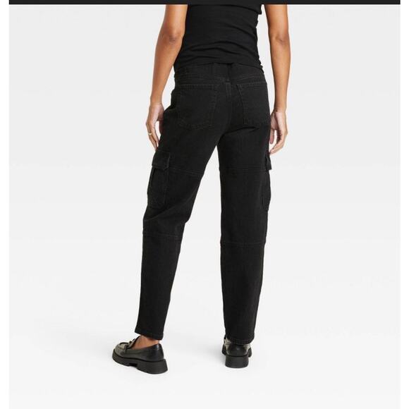 Isabel Maternity Over Belly 90's Straight Cargo Maternity Jeans Black 12 NWT - Picture 2 of 5
